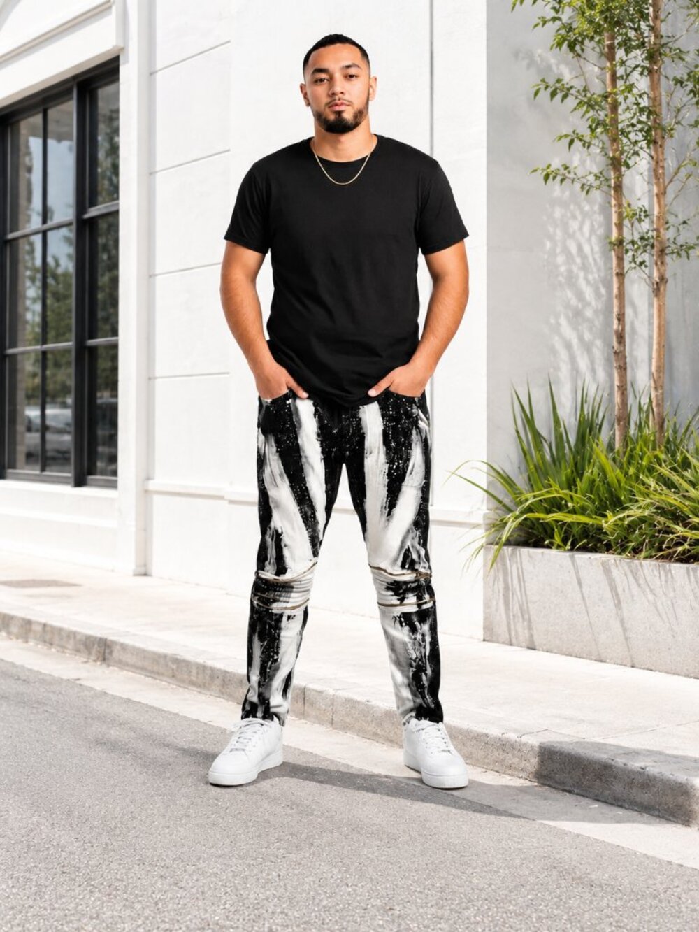 Men's Robins Jeans Sweatpants Galatic Black and White Abstract Joggers Sz S